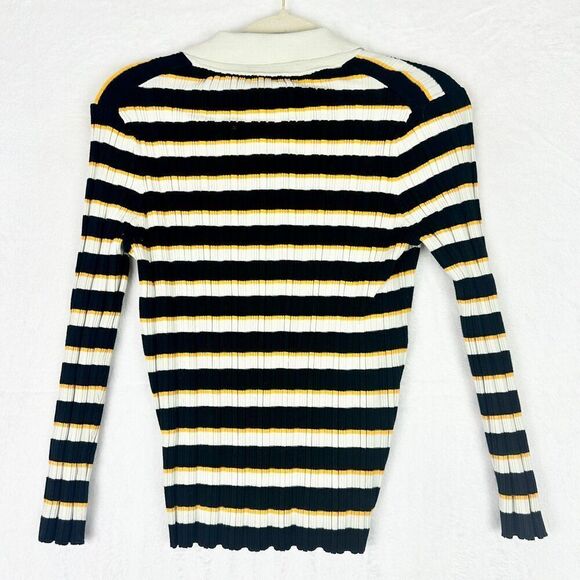 Theory Deep V Cardigan Hudson Stripe Cotton Size Medium Rib Knit - Picture 3 of 5